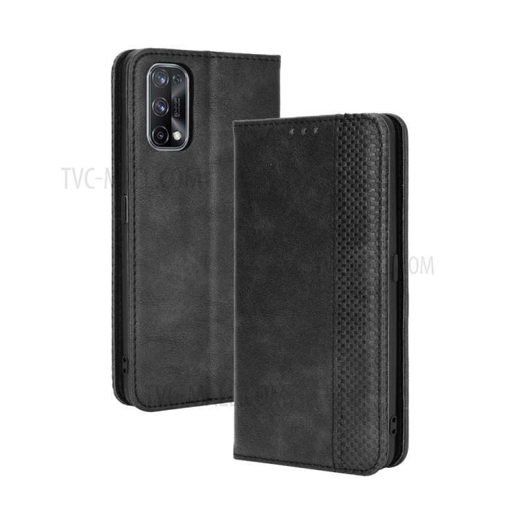 Vintage Style Leather Wallet Case for Realme X7 Pro - Black-7