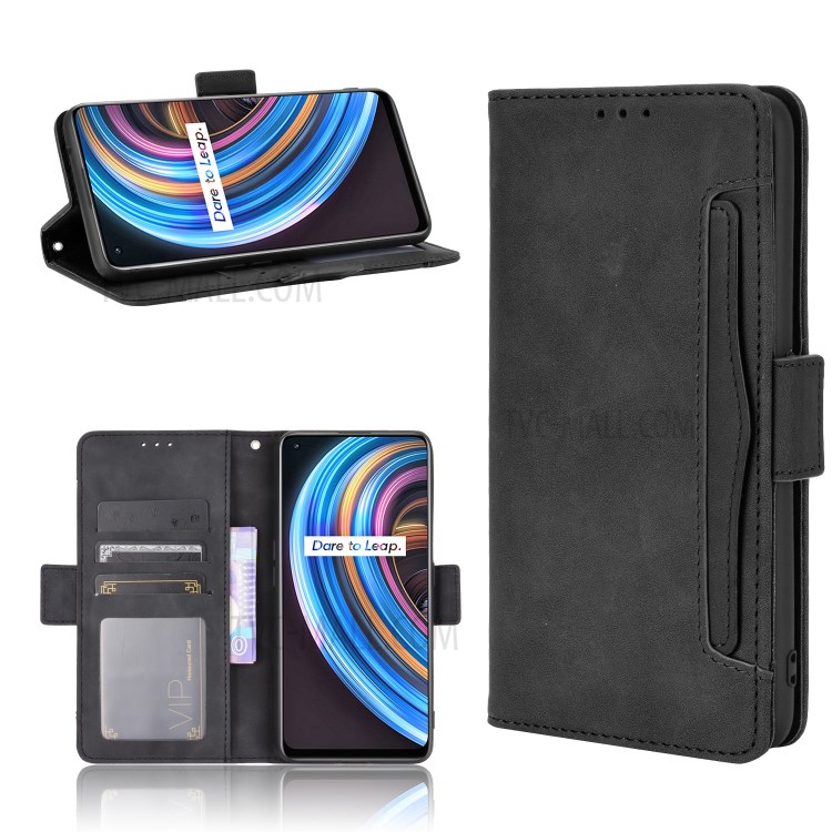 Multi-slot Leather Case Wallet Stand Shell Protector for Realme X7 Pro 5G - Black-1