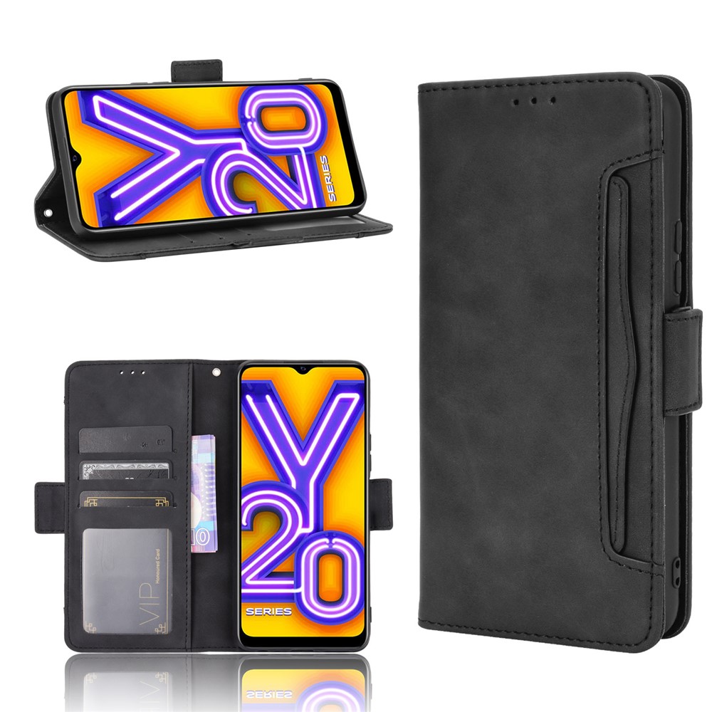 Leather Wallet Phone Cover Shell with Multiple Card-Carrying Slots for Vivo Y20 2020/Y20i - Black-1