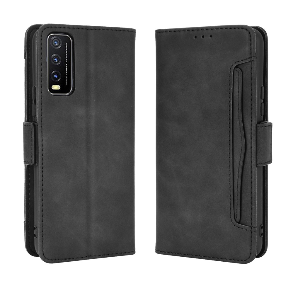 Leather Wallet Phone Cover Shell with Multiple Card-Carrying Slots for Vivo Y20 2020/Y20i - Black-7