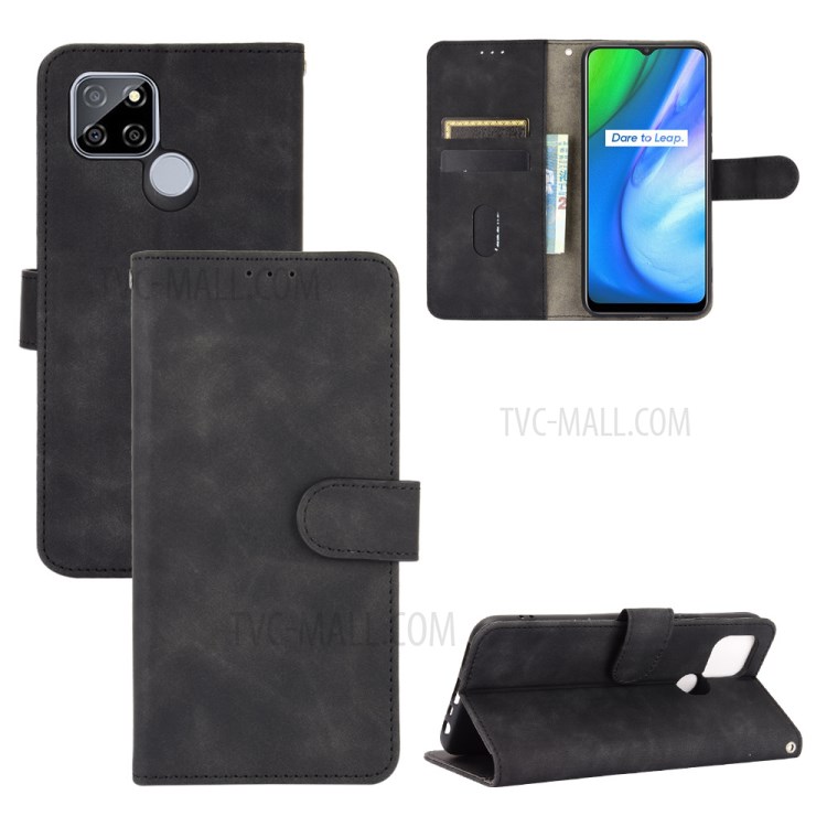 Skin-touch Wallet Stand Flip Leather Phone Cover for Realme V3/V3 5G - Black-7