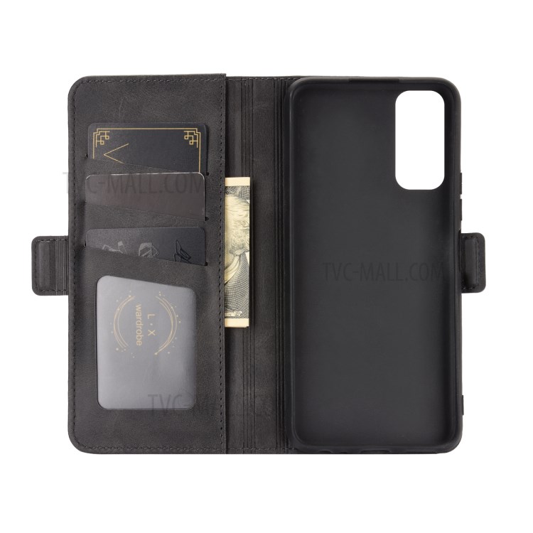Double Clasp Flip Leather Wallet Stand Phone Cover for vivo Y20 - Black-4