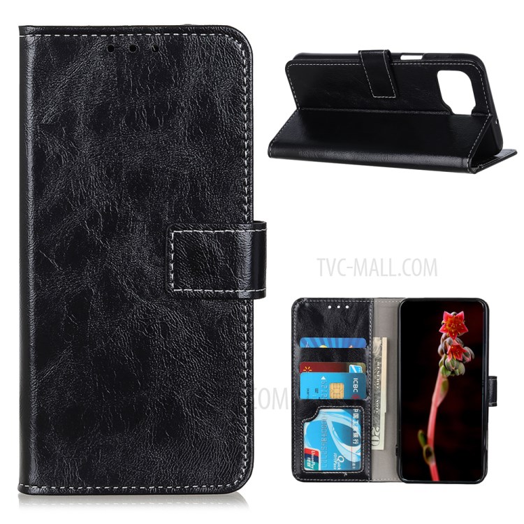 Crazy Horse Wallet Leather Stand Case for OPPO F17 Pro - Black-1