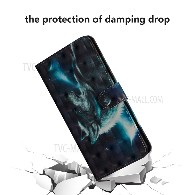 Light Spot Decor Pattern Printing Wallet Stand Leather Shell with Strap for OPPO Find X2 Neo 4G - Wolf-5