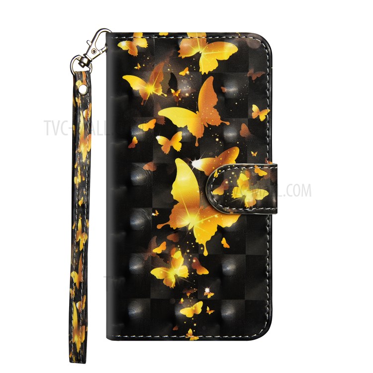 Light Spot Decor Pattern Printing Wallet Stand Leather Shell with Strap for OPPO Reno3/A91 - Gold Butterflies-2