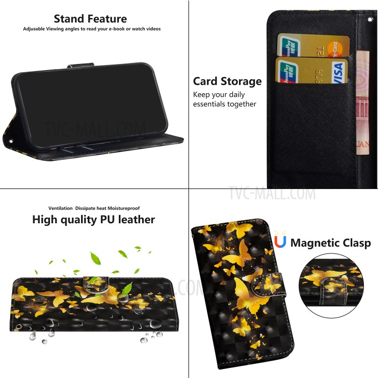 Light Spot Decor Pattern Printing Wallet Stand Leather Shell with Strap for Oppo Find X2 Lite - Gold Butterfly-6