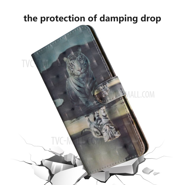 Light Spot Decor Pattern Printing Wallet PU Leather Phone Case with Strap for Realme C11 - Cat and Tiger Reflection-5
