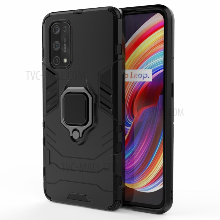 PC + TPU Phone Case with Ring-Shape Kickstand for Realme X7 Pro - Black-1