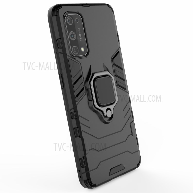 PC + TPU Phone Case with Ring-Shape Kickstand for Realme X7 Pro - Black-2