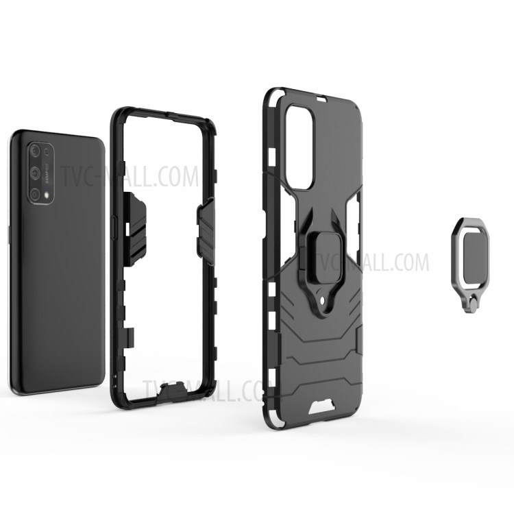 PC + TPU Phone Case with Ring-Shape Kickstand for Realme X7 Pro - Black-4