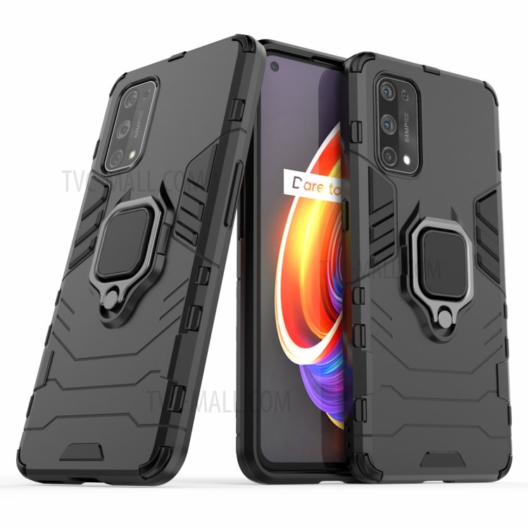 PC + TPU Phone Case with Ring-Shape Kickstand for Realme X7 Pro - Black-6