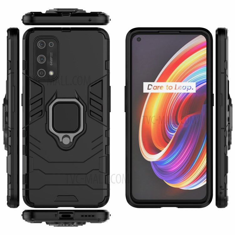 PC + TPU Phone Case with Ring-Shape Kickstand for Realme X7 Pro - Black-7