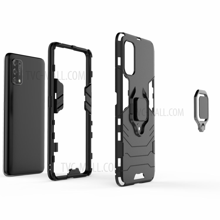 Finger Ring Kickstand Hybrid Phone Case for Realme X7 - Black-4