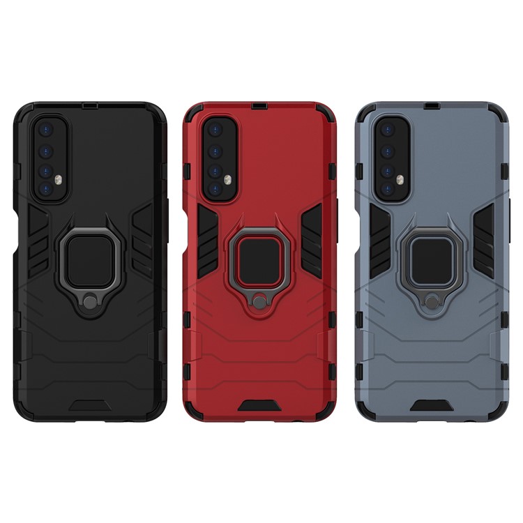 PC + TPU Finger Ring Kickstand Hybrid Phone Case for Oppo Realme 7 - Black-11