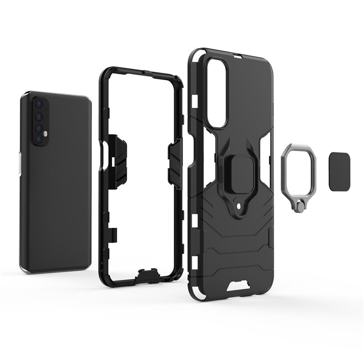 PC + TPU Finger Ring Kickstand Hybrid Phone Case for Oppo Realme 7 - Black-4