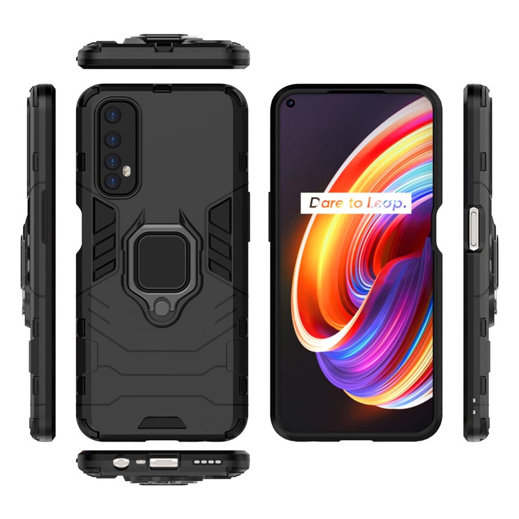 PC + TPU Finger Ring Kickstand Hybrid Phone Case for Oppo Realme 7 - Black-7