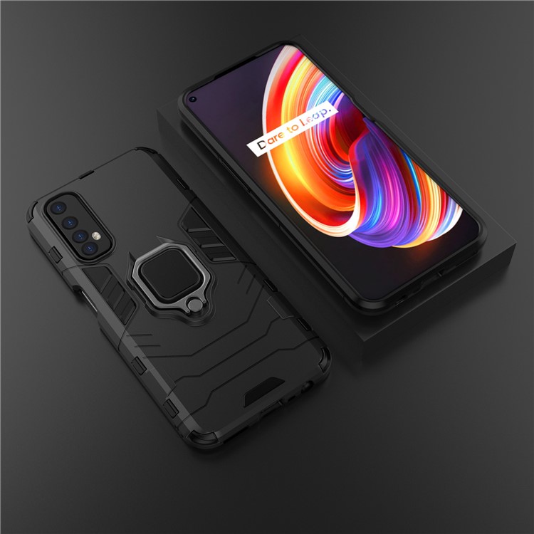 PC + TPU Finger Ring Kickstand Hybrid Phone Case for Oppo Realme 7 - Black-9