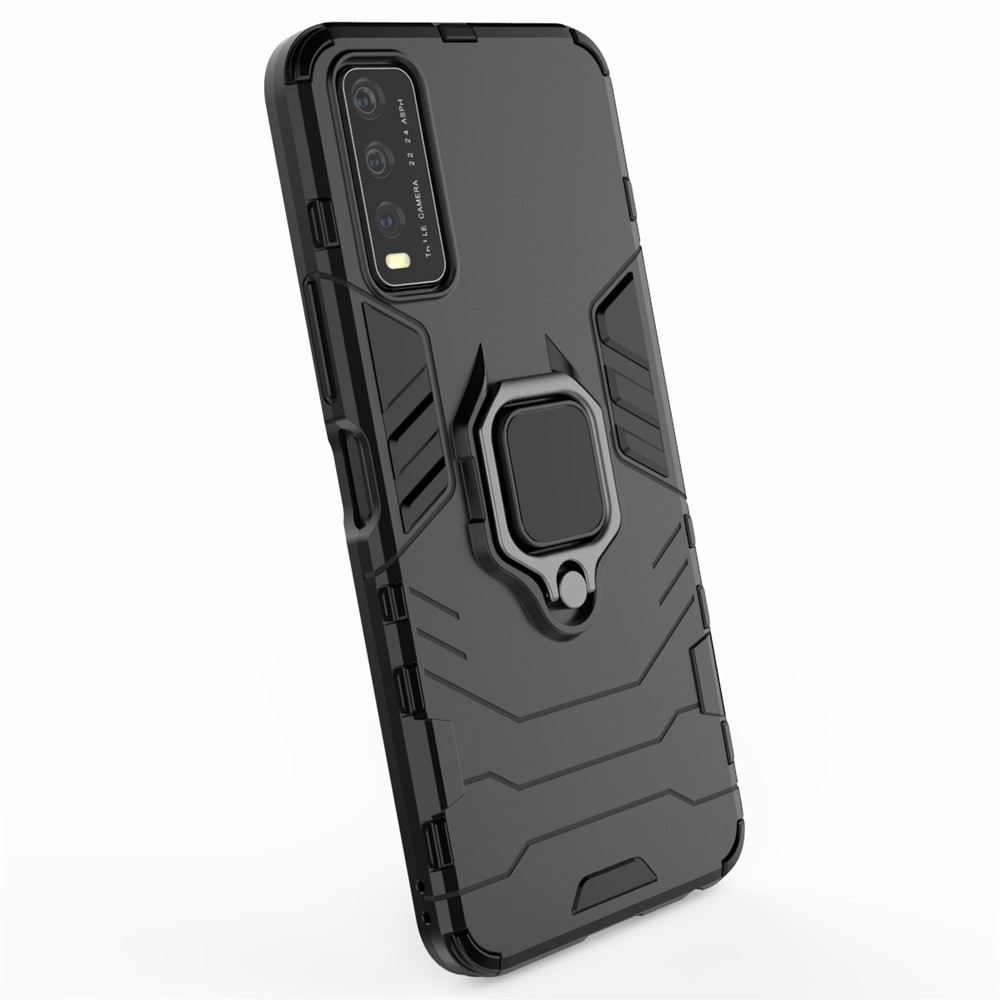 Ring-Shape Kickstand PC + TPU Phone Case for Vivo Y20 - Black-2