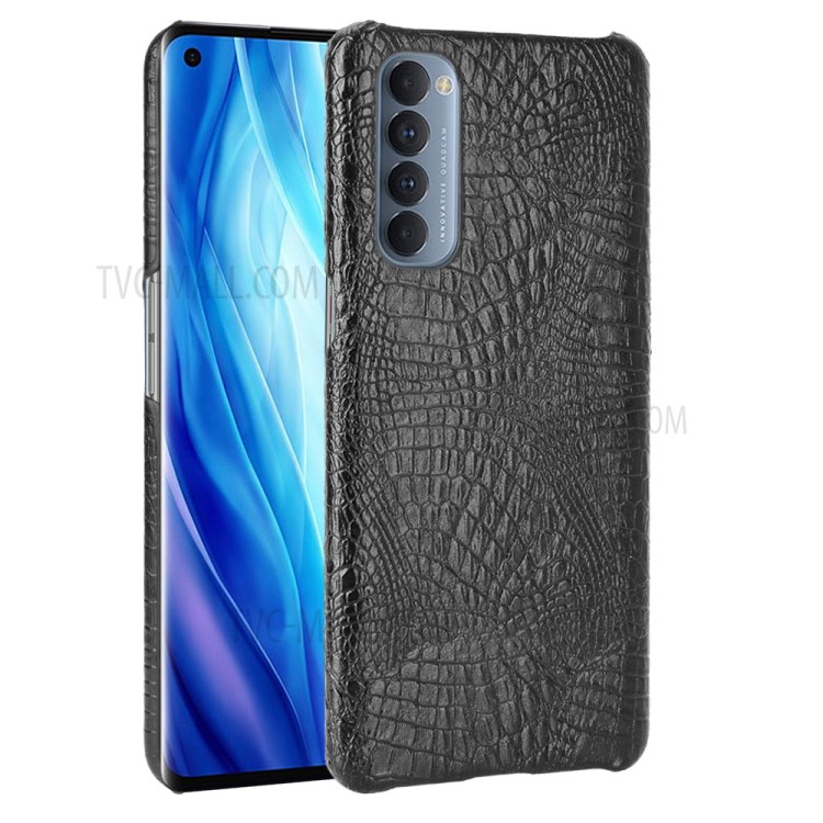 Crocodile Texture PU Leather Coated Plastic Phone Case for Oppo Reno4 Pro 4G - Black-1