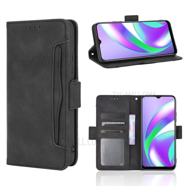 Multi-slot Leather Case Wallet Stand Shell Protector for Realme Narzo 20 - Black-1