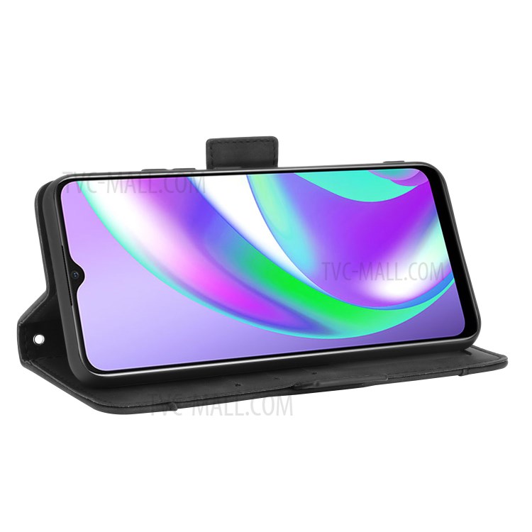 Multi-slot Leather Case Wallet Stand Shell Protector for Realme Narzo 20 - Black-7