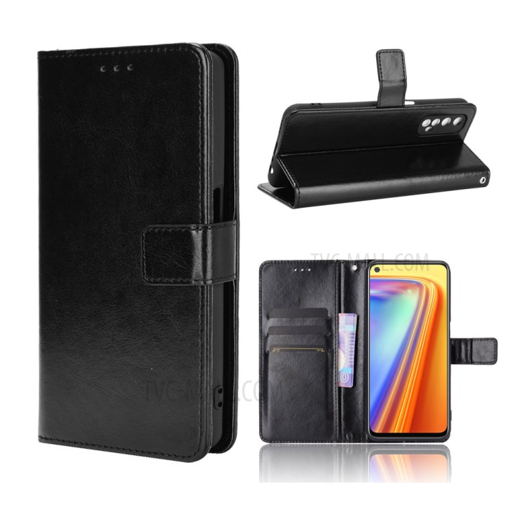 Crazy Horse Texture Split Leather Shell with Wallet Stand Phone Casing for Realme 7 / Narzo 20 Pro - Black-1