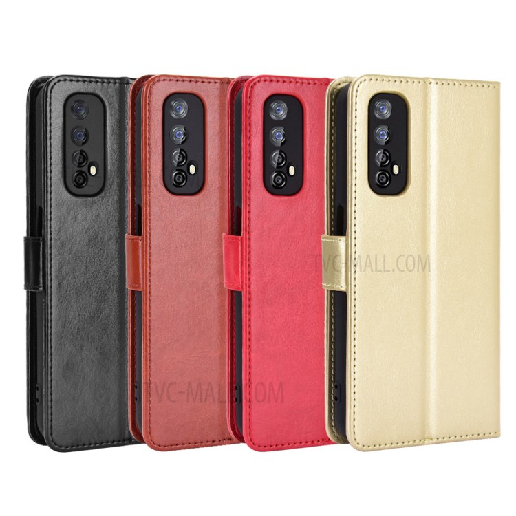 Crazy Horse Texture Split Leather Shell with Wallet Stand Phone Casing for Realme 7 / Narzo 20 Pro - Black-11