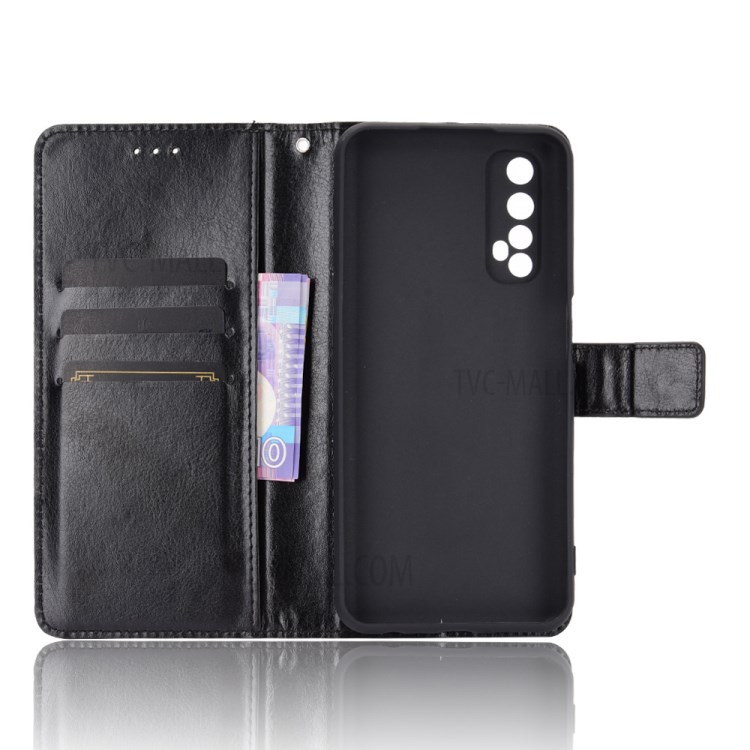 Crazy Horse Texture Split Leather Shell with Wallet Stand Phone Casing for Realme 7 / Narzo 20 Pro - Black-4