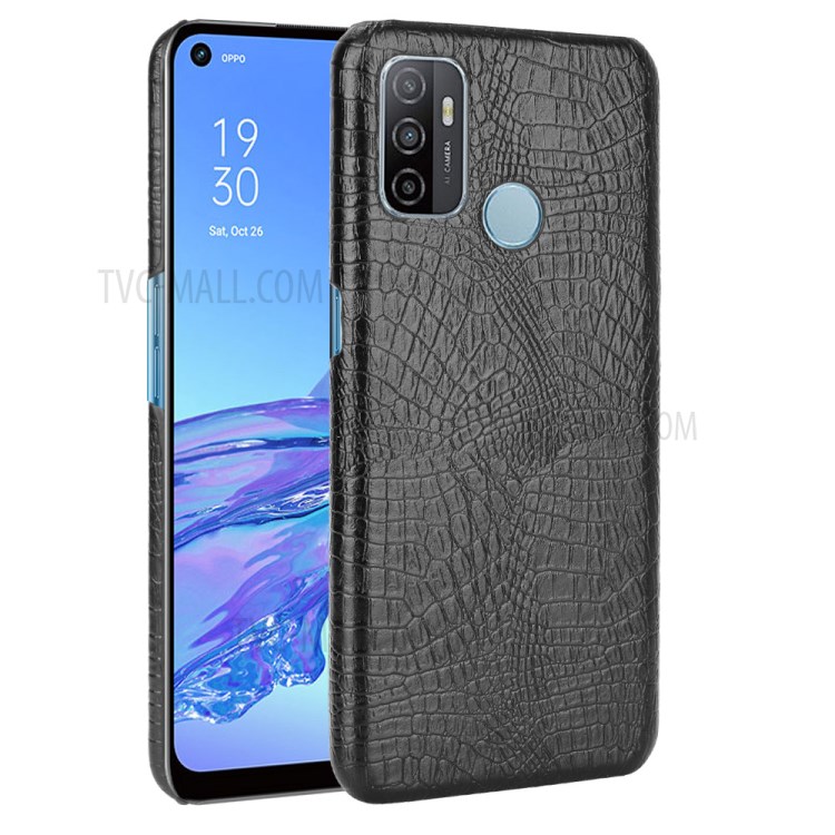 Crocodile Texture PU Leather Coated Plastic Phone Case for Oppo A53(2020)/ A32 (2020) - Black-1