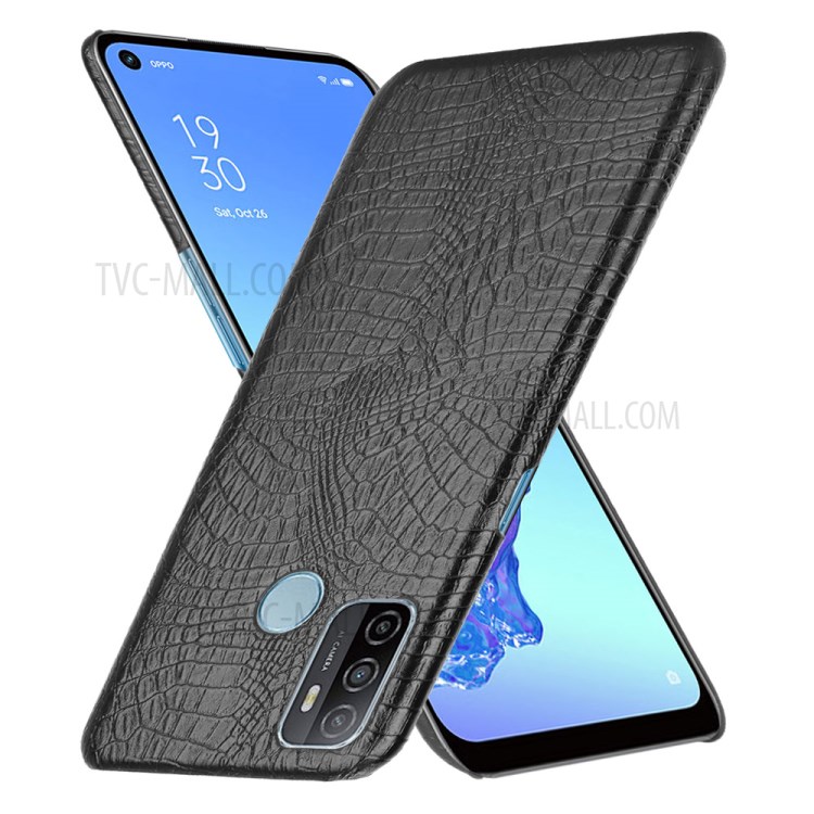 Crocodile Texture PU Leather Coated Plastic Phone Case for Oppo A53(2020)/ A32 (2020) - Black-2