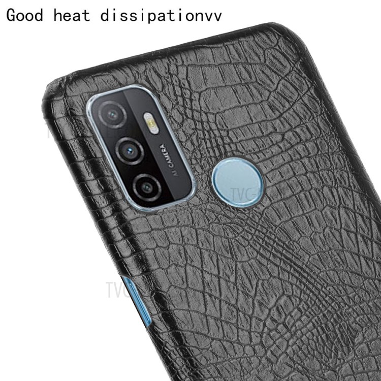 Crocodile Texture PU Leather Coated Plastic Phone Case for Oppo A53(2020)/ A32 (2020) - Black-5