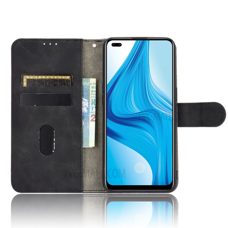 Skin-Touch Flip Leather Phone Case for Oppo F17 Pro/A93/Reno4 Lite - Black-3