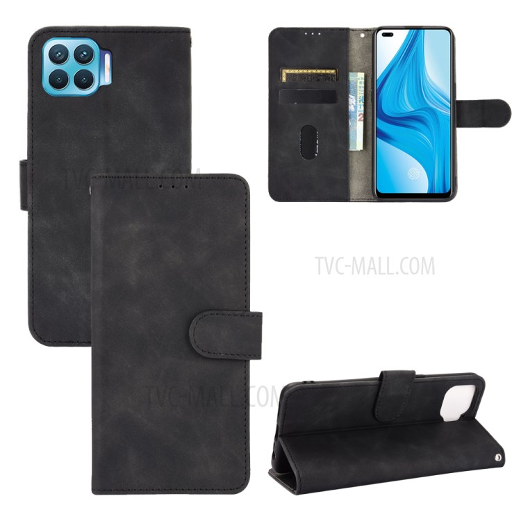 Skin-Touch Flip Leather Phone Case for Oppo F17 Pro/A93/Reno4 Lite - Black-7