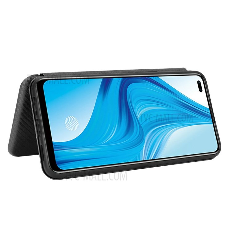 Auto-absorbed tpu + Carbon Fiber PU Leather Phone Cover for Oppo F17 Pro/A93/Reno4 Lite- Black-5