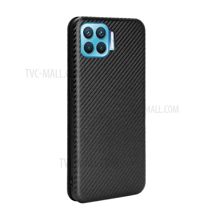 Auto-absorbed tpu + Carbon Fiber PU Leather Phone Cover for Oppo F17 Pro/A93/Reno4 Lite- Black-6