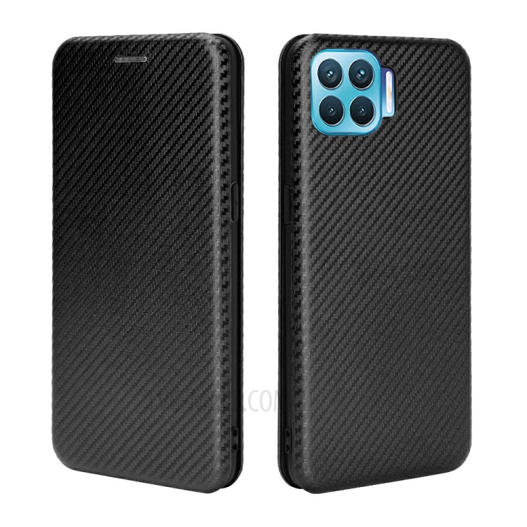Auto-absorbed tpu + Carbon Fiber PU Leather Phone Cover for Oppo F17 Pro/A93/Reno4 Lite- Black-7
