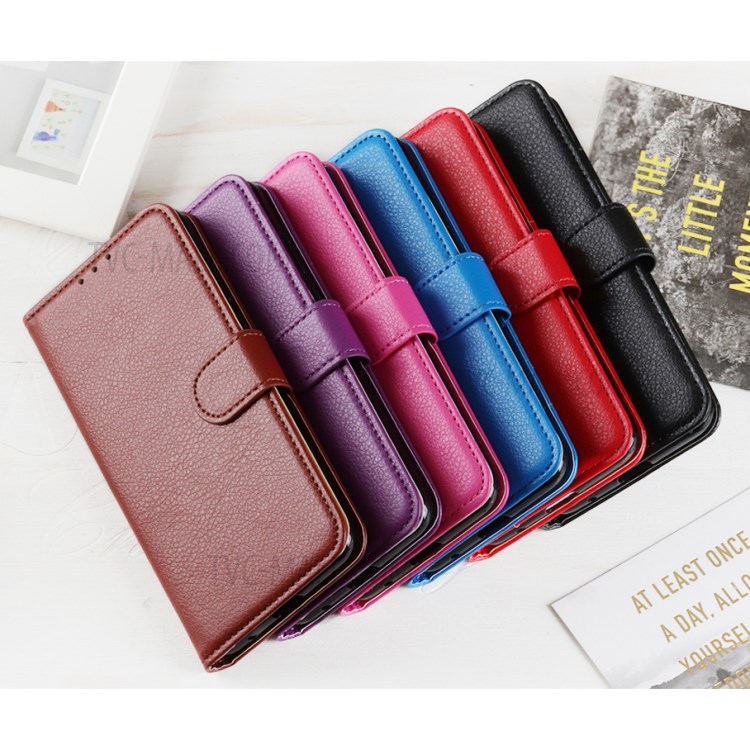 Litchi Skin PU Leather Protective Phone Case Wallet Stand Shell for Realme 7 - Black-13