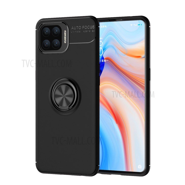 360 Degree Rotation Finger Ring Grip Kickstand with Magnetic Car Mount Case Cover for OPPO F17/A73 - Black-1