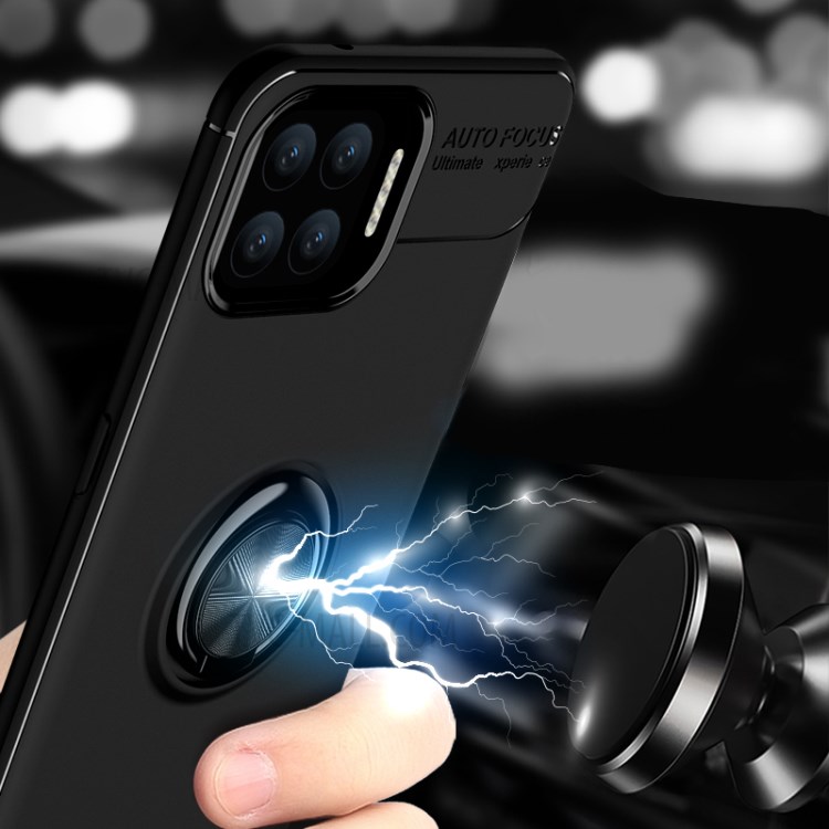 360 Degree Rotation Finger Ring Grip Kickstand with Magnetic Car Mount Case Cover for OPPO F17/A73 - Black-2