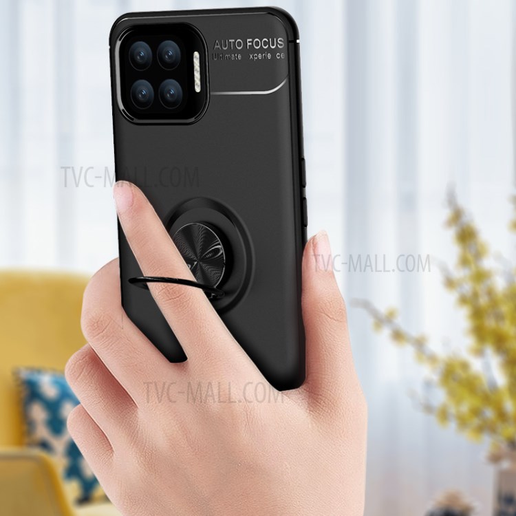 360 Degree Rotation Finger Ring Grip Kickstand with Magnetic Car Mount Case Cover for OPPO F17/A73 - Black-3