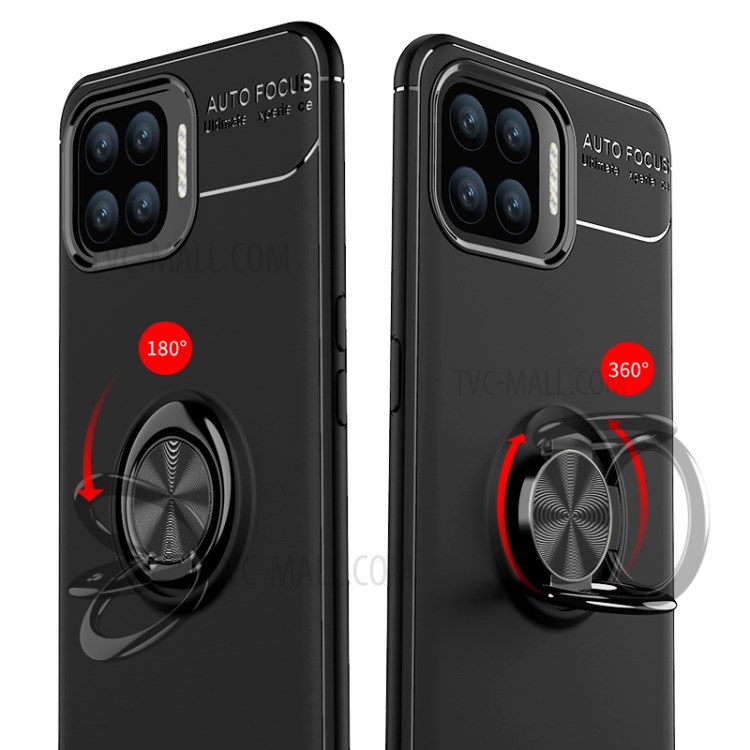 360 Degree Rotation Finger Ring Grip Kickstand with Magnetic Car Mount Case Cover for OPPO F17/A73 - Black-5
