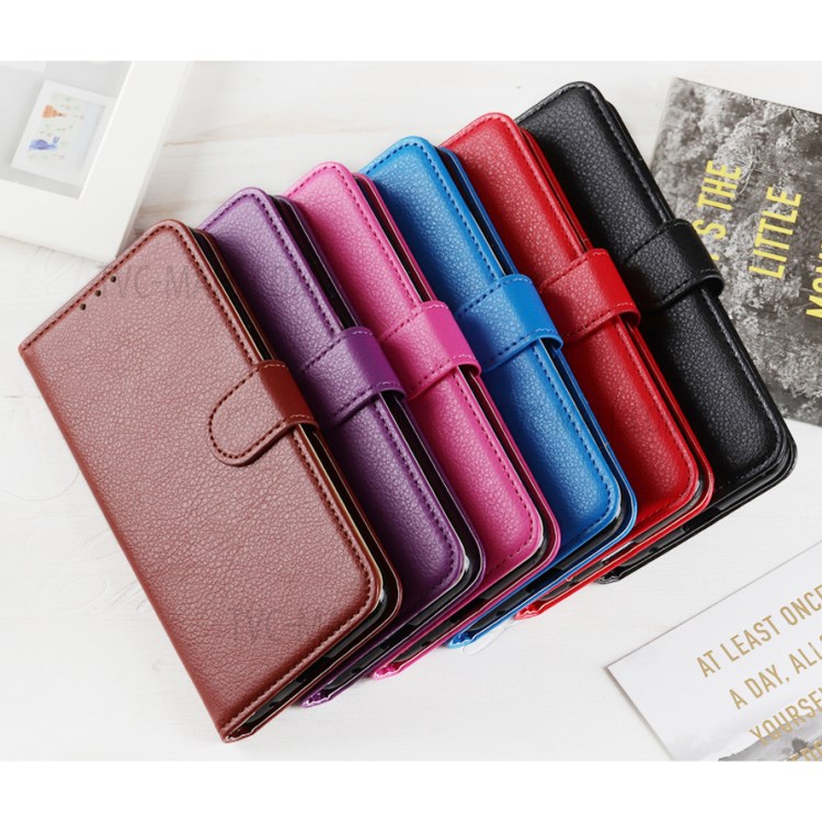 Litchi Skin Leather Flip Wallet Stand Protective Shell for Realme C12 - Black-13