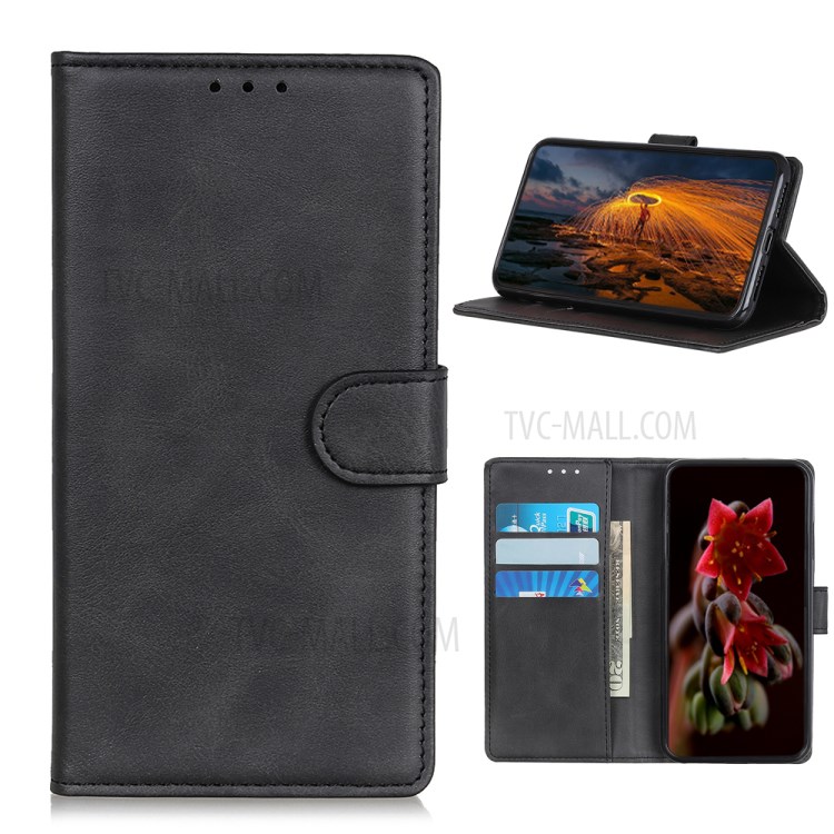 PU Leather Phone Cover Shell with Card Slots and Cash Pocket for Realme C3 (with Fingerprint Sensor) - Black-1