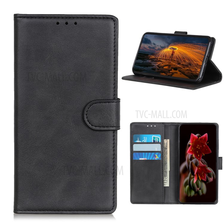 Leather Wallet Phone Cover Shell with Stand for Realme C3i (without Fingerprint Sensor) - Black-1