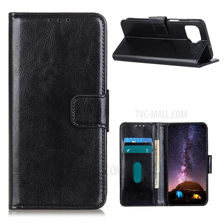 Crazy Horse Texture Leather Wallet Stand Case for OPPO F17 Pro/A93 (2020) - Black-1
