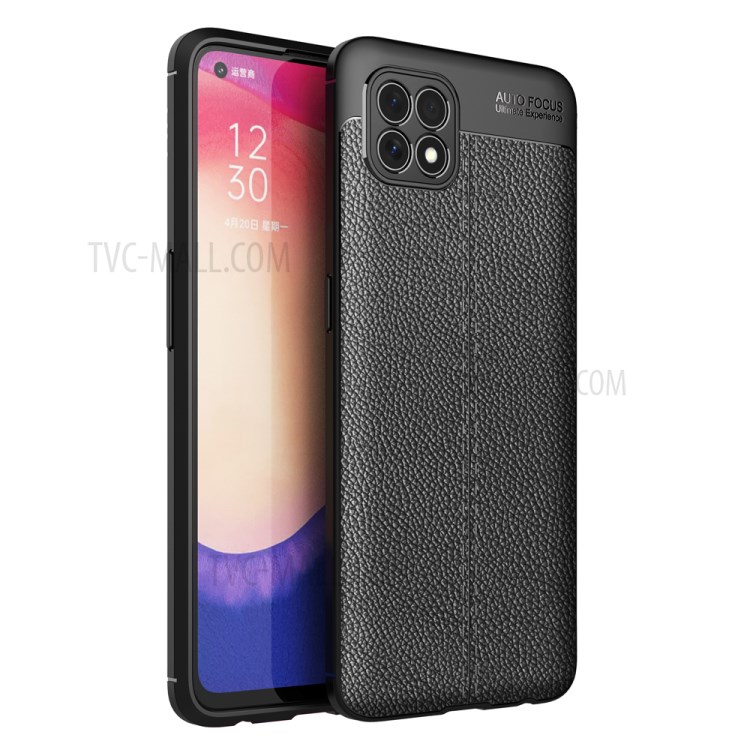 Litchi Texture TPU Case for Oppo Reno4 SE - Black-1
