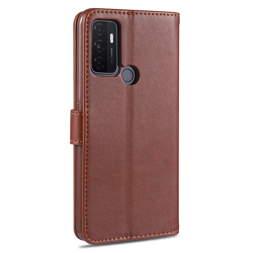 AZNS TPU + PU Leather Wallet Stand Phone Protective Case for Oppo A32 (2020)/A53 (2020) - Brown-2