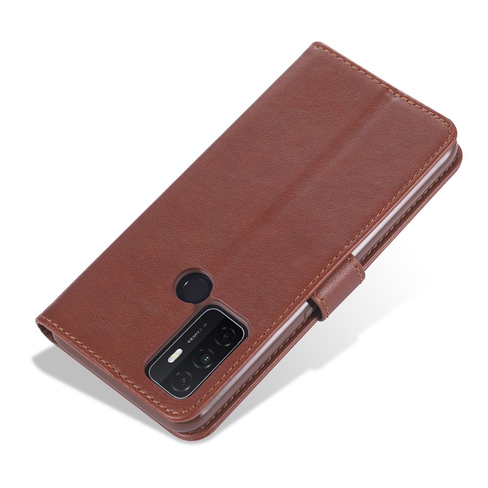 AZNS TPU + PU Leather Wallet Stand Phone Protective Case for Oppo A32 (2020)/A53 (2020) - Brown-5