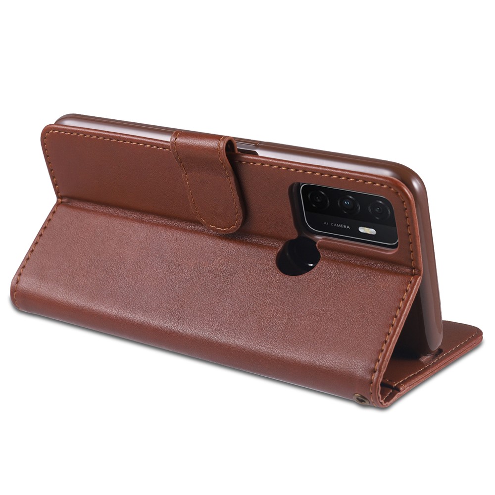 AZNS TPU + PU Leather Wallet Stand Phone Protective Case for Oppo A32 (2020)/A53 (2020) - Brown-7