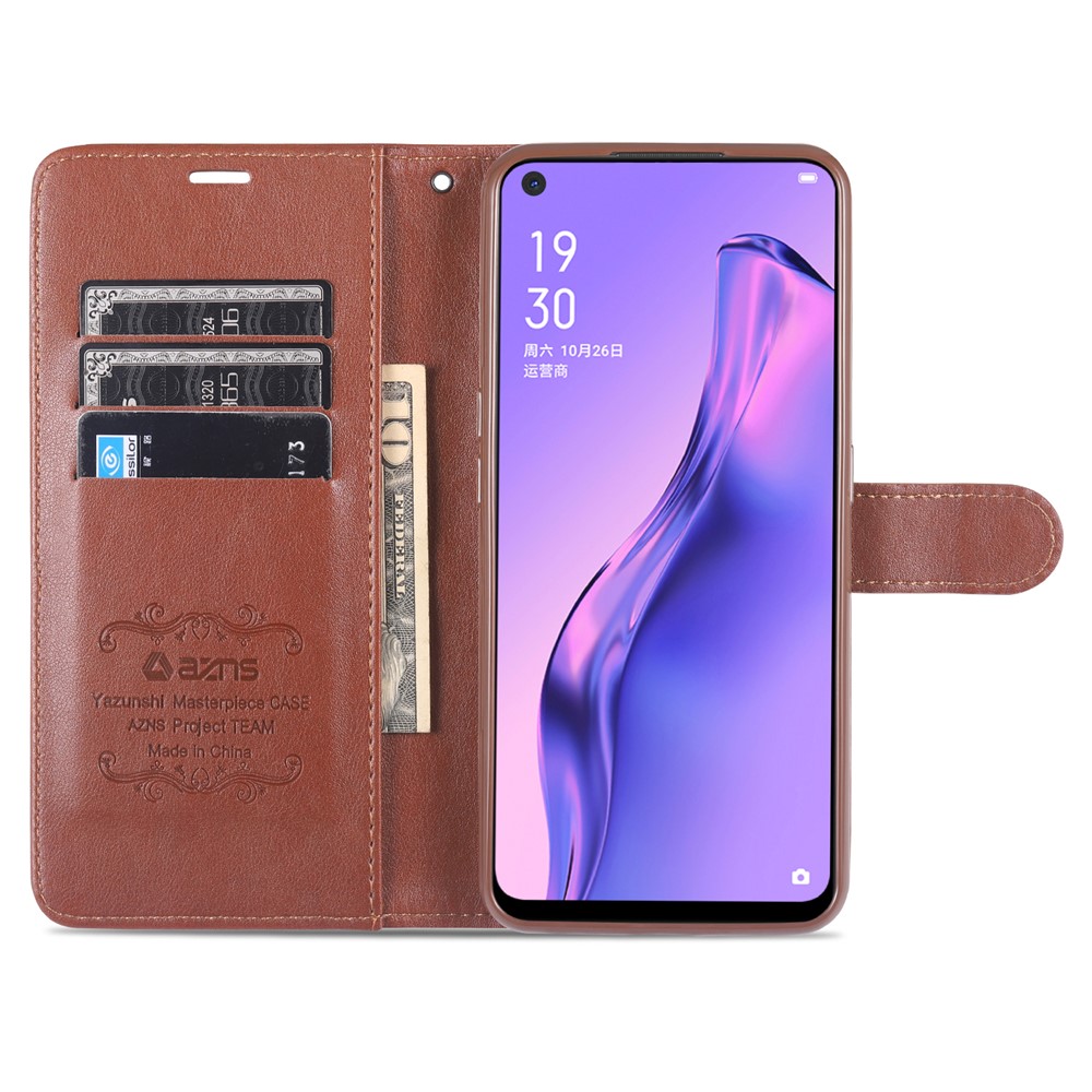 AZNS TPU + PU Leather Wallet Stand Phone Protective Case for Oppo A32 (2020)/A53 (2020) - Brown-8